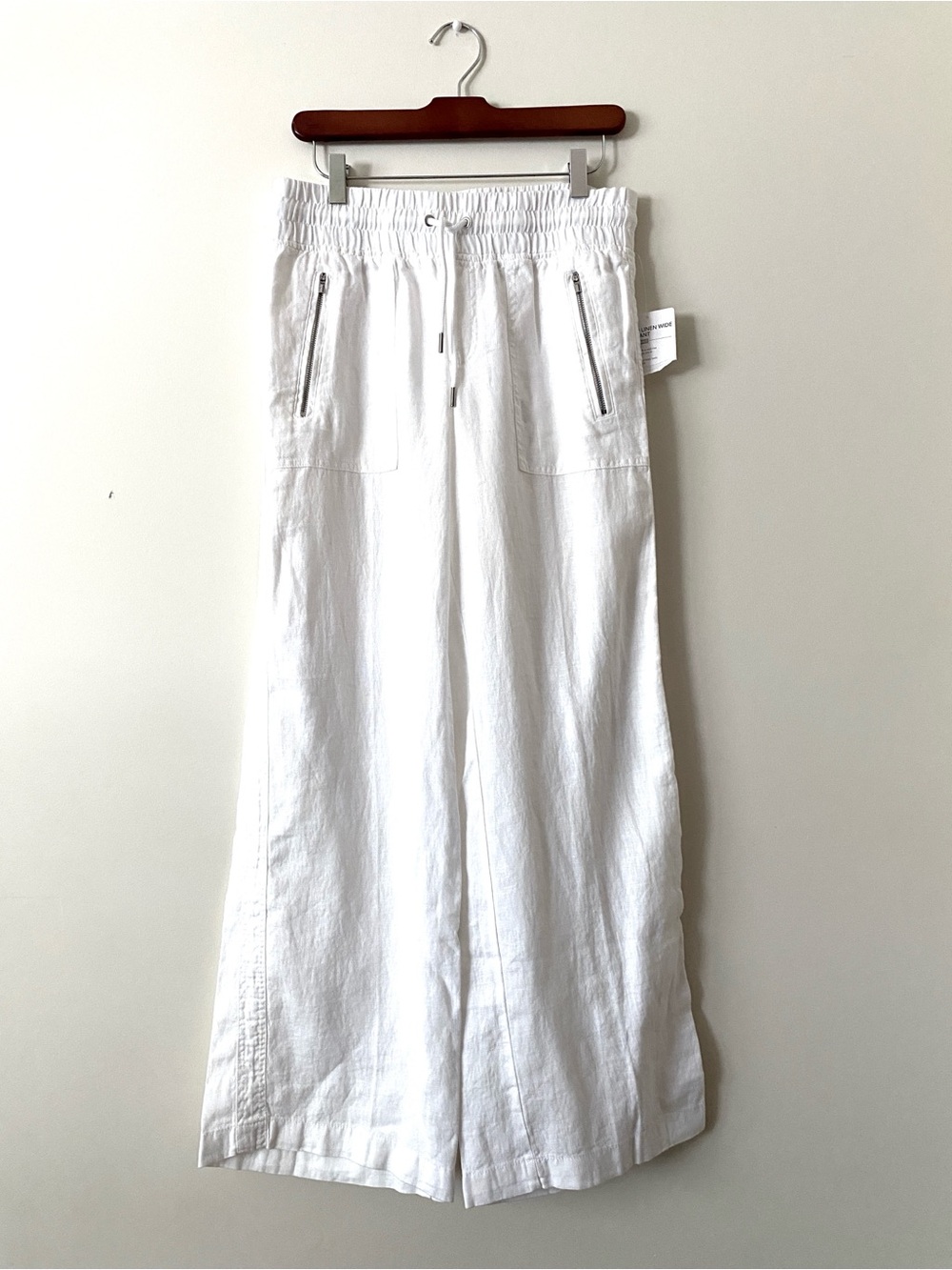 Athleta White Linen Cabo Linen Wide Leg Pants Summer Nautical Beach Size 2 NWT